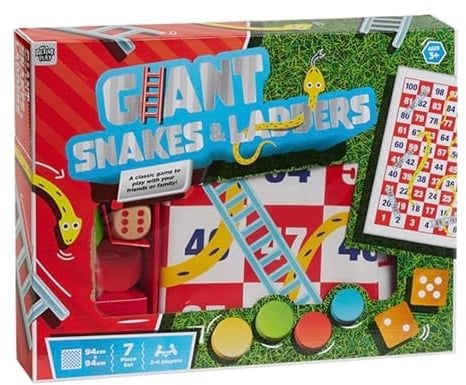 Play Giant Snakes & Ladders Board Game, 94x94cm, 7 Piece Set, for 2-4 Players, Ages 3+