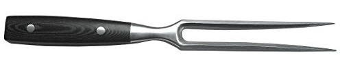 Yaxell Ran Fleischgabel 16,5 cm, Tranchiergabel aus Edelstahl, Küchengabel mit Canvas Micarta Griff, Profi Fleischgabel für Braten, Grillgut und Geflügel