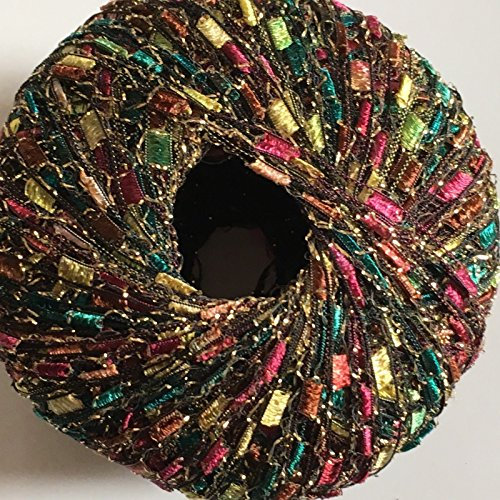 Garden Glitz Ladder Ribbon Yarn Dark Horse Beautiful #A106 Teal Green Gold Pink Copper Metallic Ladder