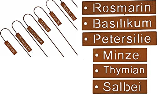 khevga Kräuterstecker Garten aus Rost - Kräuterschilder 6er Set