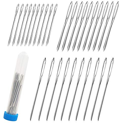 SourceTon Nähnadeln mit großer Öse, verschiedene Größen, stumpfe Nadeln mit transparenter Flasche, Stahlgarn, Stricknadeln (5,2 cm, 6 cm und 7 cm) für DIY-Nadeln, 30 Stück