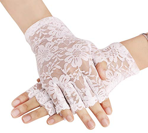 Afinder Kurz Fingerlose Spitzenhandschuhe Damen Halb Fingerhandschuhe Sommer Spitze Sonnenschutz Handschuhe Sexy Brauthandschuhe Hochzeithandschuhe für Hochzeit Abend Party