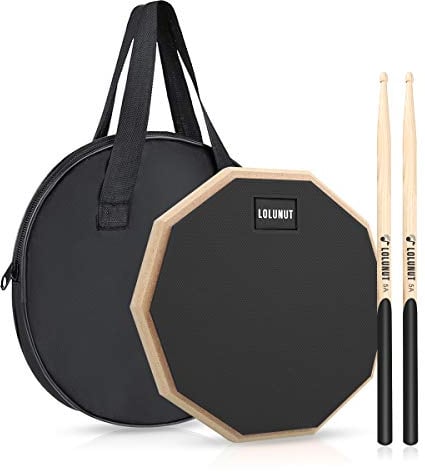 Dumb Drum Practice Pad, 2-seitig leises Übungspad, weicher Gummi, Holzsockel, mit Massivholz-Drumsticks und Übungspad Aufbewahrungstasche