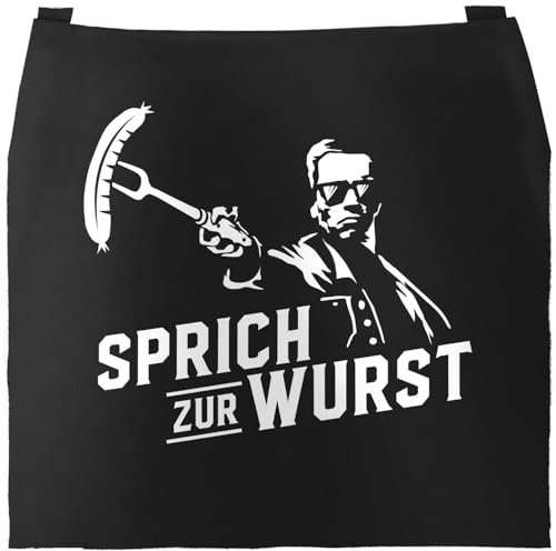 MoonWorks® Grill-Schürze für Männer mit Spruch Filmzitat Sprich zur Wurst Film-Parodie Baumwoll-Schürze Küchenschürze schwarz unisize
