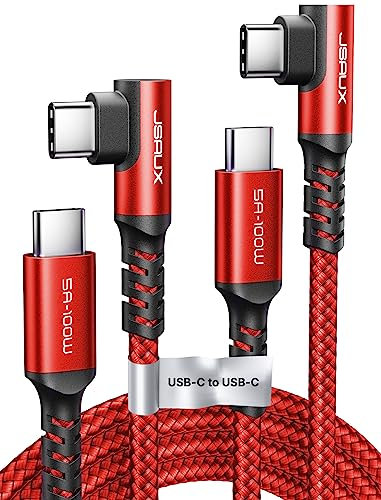 JSAUX USB C to USB C Cable 100W [2-Pack 2 m] Compatible with iPhone 16e 16 15 Pro Max Plus, Samsung Galaxy S25 S24 S23 S22, iPad Pro Air, Right Angle USB Type C to C Fast Charging -Red
