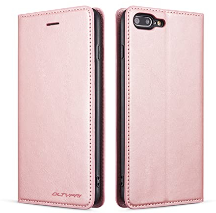 QLTYPRI Case for iPhone 6 iPhone 6S, Premium PU Leather Cover TPU Bumper with Card Holder Kickstand Hidden Magnetic Adsorption Flip Wallet Case Cover for iPhone 6 iPhone 6S - Rose Gold