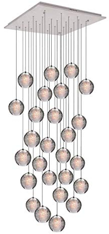 KJLARS Pendelleuchte LED Moderne Glas Kristall Hängeleuchte Höheverstellbar Lüster Dekoratives Kronleuchter für Villa Treppe Wohzimmer Esszimmer Schlafzimmer Pendellampe (26 Bälle Square)