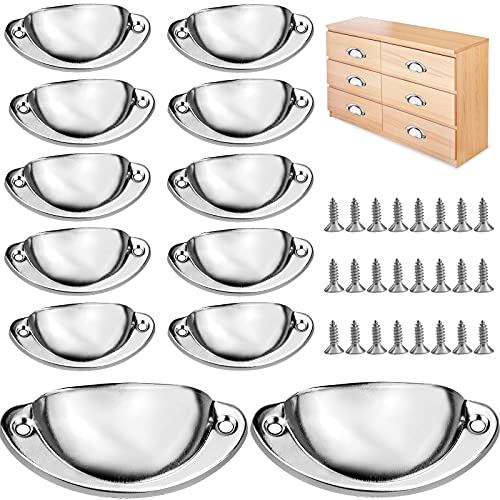 Kelistiny 12Pcs Retro Door Handle Shell Cup Handles Vintage Kitchen Cupboard Drawer Cabinet Handles Pull Silver Half Moon Furniture Wardrobe Knobs Handware - 8.7 x 3.5cm