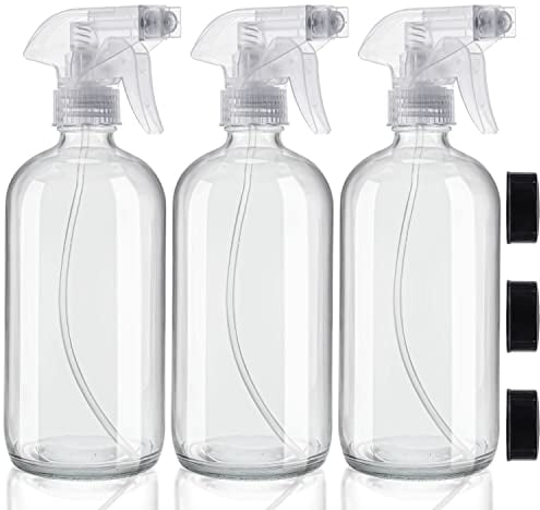 Belle Vous Bote Spray Pulverizador Vidrio Transparente Vacío y Rellenable (Pack de 3) Pulverizador Agua 250 ml - Gatillo Duradero - 2 Ajustes de Chorro - Producto de Limpieza, Aceites Esenciales
