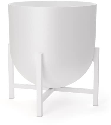Olly & Rose Plant Pot with Plant Stand - Metal Plant Pots Indoor Planter Large Flower Pot (White, 22cm)