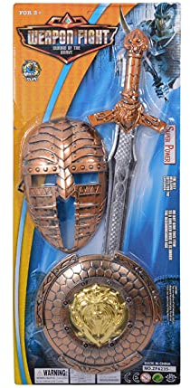 Alsino Krieger Set für Kinder mit Schwert Schild und Helm Gladiator Mittelalter Kunststoff Spartaner