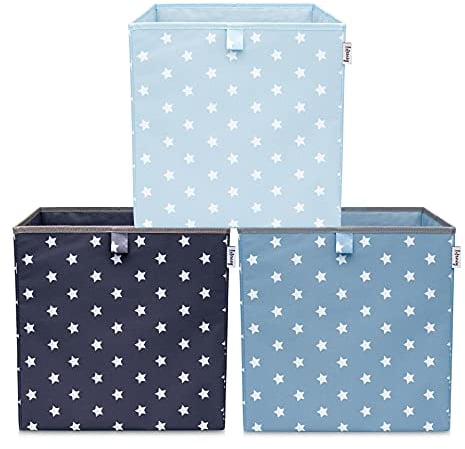 LIFENEY Aufbewahrungsbox 3er Set Sternenmotiv in Türkis, Anthrazit & Blau I Spielzeugbox mit Sternen passend für Würfelregale I Aufbewahrungskorb als Accessoire für dein Zuhause | 33x33x33 cm
