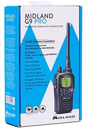 Midland G9 Plus + oreillette offerte: Funkgerät für Outdoor-Enthusiasten in Deutschland, Schwarz, UHF, 8 Kanäle, Wasserbeständig, Notruffunktion
