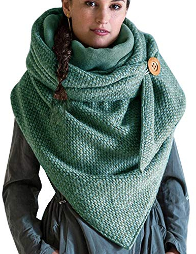 Herbests Damen Dreieckschal, Warme Schal mit Knopf Vintage Elegant Lässige Wickelschal Herbstschal Poncho Schal Soft Wrap Lange Stola Winterschal Warme Halswärmer Dreieckstuch Damenschal FüR Frauen