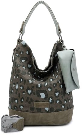 Fritzi Izzy07 Olga Canvas Leo Hobo Tasche aus Baumwollmischung Damen Schultertasche Stadt und Strand 37 x 27 x 17 cm – Rosa, Grün