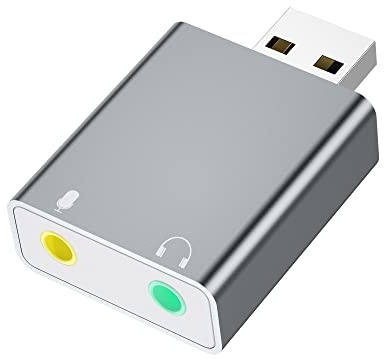 Tarjeta de Sonido USB Externa, Adaptador USB a Jack 3.5 mm,Tarjeta de Sonido Externa Audio y Microfono 3.5mm para su Ordenador o Laptop Conecta Altavoces estéreo, Auriculares y micrófono.