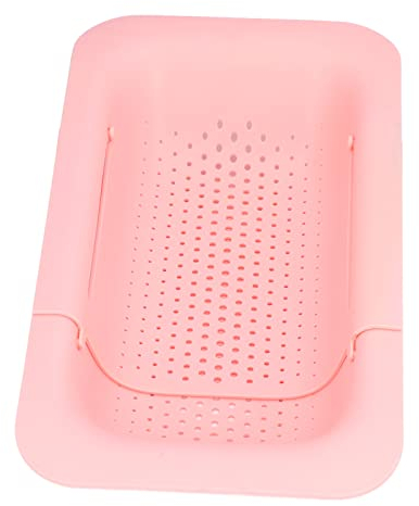 Collapsible Colander Kitchen Extendable Strainer,Over The Sink Colander Fruits and Vegetables Drain Basket Adjustable Strainer Sink Washing Basket(Pink)
