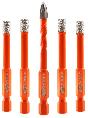 BGTEC Foret Diamant Sec - Foret pour Carrelage 6/6/6/6mm avec Tige Hexagonale à Changement Rapide et Foret en Carbure de 6mm pour le Granit, Marbre, Porcelaine et Céramique,5pcs