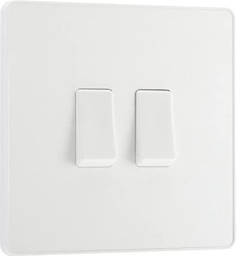 BG Electrical - Interruttore doppio da parete, 2 vie, piastra frontale senza viti, bordi arrotondati, Evolve, bianco perlato, 20A, 16AX, PCDCL42W