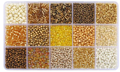 15 Grid Gold Glass Seed Bugle & Tube Beads Kit for Jewelry Making DIY Craft | 2/3/4mm Embroidery Beads for DIY Bracelet Necklace Kit