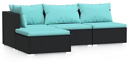 vidaXL 4-tlg. Garten-Lounge-Set mit Auflagen Schwarz Poly Rattan