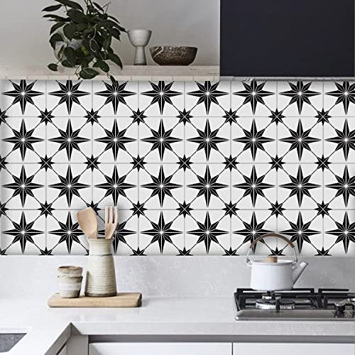 Alwayspon 12PcsX20cmX20cm Vinyl Floor Wall Tile Sticker Transfer, Non-slip Sticky Back Tile Decals for Kitchen Bathroom Self-adhesive Peel and Stick PVC Stick on Tile, Black and White