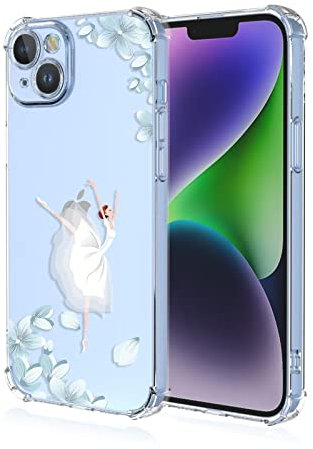Topme Custodia per Telefono per iPhone 14 (6.1 Inches), Cover per Cellulare con Motivo Verniciato Trasparente in Morbido Silicone TPU - Ballerina 1