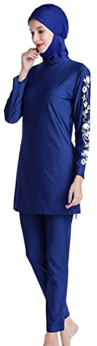 YEESAM Muslimische Badeanzug für Damen Mädchen, Bescheidener Bademode Damen Muslime Burkini Schwimmanzug Islamisch Muslim Ganzkörper Übergröße Druck (as3, Alpha, 4X_l, Regular, Regular, Blau)