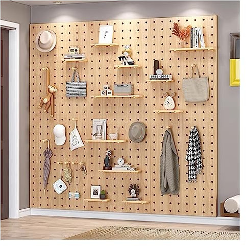HJZALMI Panneau Perforé, Installation Facile Cuisine Planches À Trous, 12mm D'épaisseur Bois Panneau D'affichage, Organisation L'atelier Trou Murale L'atelier(Brun,60x80cm)