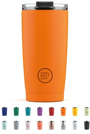 Cool Bottles - Tumbler - Gobelet Isotherme en Inox - 550 ml - Vivid Orange - Tasse à Café Thermique - Couvercle Hermétique - Boissons froides 10h et chaudes 5h - Finition Anti-tâches