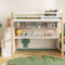 Idemon Kinderhochbett mit Stauraumtreppe 90 * 200cm, aus Kiefernholz, Etagenbett, Kinderbett mit großen Schreibtisch und Regalen, Umweltfreundliche Farben,natürlich und weiß