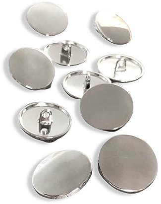 Lot de 10 boutons à œillets plats et lisses en métal argenté brillant 10 mm, 15 mm, 18 mm, 20 mm, 23 mm ou 25 mm (15 mm)