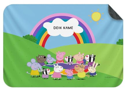PICANOVA – Peppa Wutz Kuscheldecke mit Name – Personalisierte Fleece Kuscheldecke für Kinder – Premiumqualität Fleecedecke Kinder – Laying On Their Back – 150x100cm