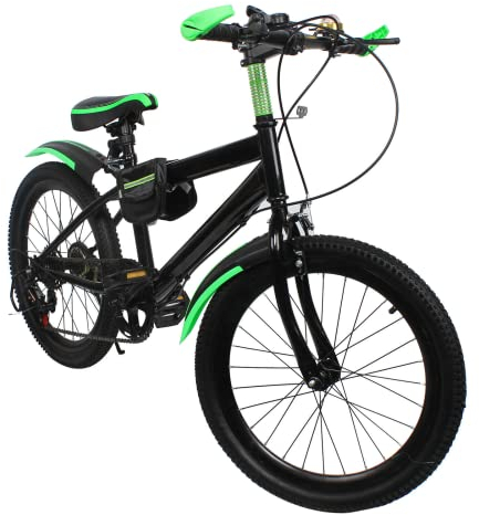 CuCummoo Bicicleta infantil de 20 pulgadas, 6 velocidades, con bolsa y portabotellas, bicicleta de montaña para niños y niñas (verde)