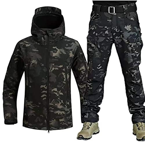 KUMIAO Militärisches Camouflage-Outfit für Herren, wasserdicht, taktische Jacke und Hose, Softshell, C-Tarnmuster., L