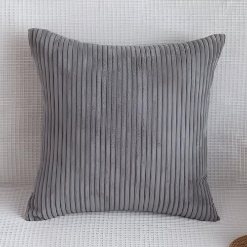 Interior by Hakito Set Kissen mit Füllung (60x80cm grau) Modell Mary Kordsamt gestreift grau, als Sofakissen, Couchkissen Dekokissen Zierkissen, Premium Füllkissen inklusive, weich & angenehm, Einzel