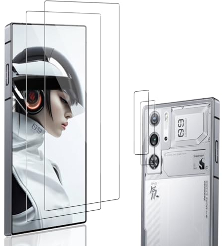 Jewloofa Schutzfolie für ZTE Nubia Red Magic 9 Pro - Panzer Schutz Glas [2 Stück] und Kameraschutz [2 Stück], 9H/HD Displayschutz, Anti-Kratzer Panzerfolie