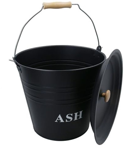 AB Tools Seau à cendres en métal de 12 litres avec couvercle pour cheminée, support pour charbon