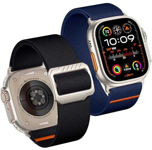 Mastten 2 Stück Sport Loop Kompatibel mit Apple Watch Ultra/Ultra 2 Armband 49mm 46mm 45mm 44mm 42mm Herren, 28mm Elastisch Nylon Verstellbare Armband für iWatch Ultra Series 10 9 8 7 6 SE 5 4 3 2 1