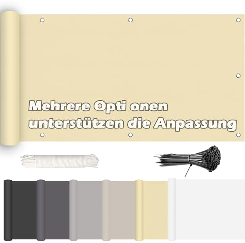 ROBAG BalkonSichtschutz 50x300cm, Balkonumspannungen Wetterbeständiges und Pflegeleichtes, 100% Privatsphäre Deko für Balkongeländer, Terrasse & Garten - Beige