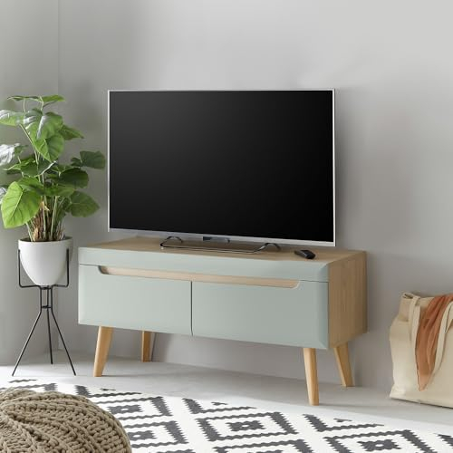 Lomadox Wohnzimmer TV-Lowboard, Fernsehtisch, 107cm, in Grün Matt mit Eiche