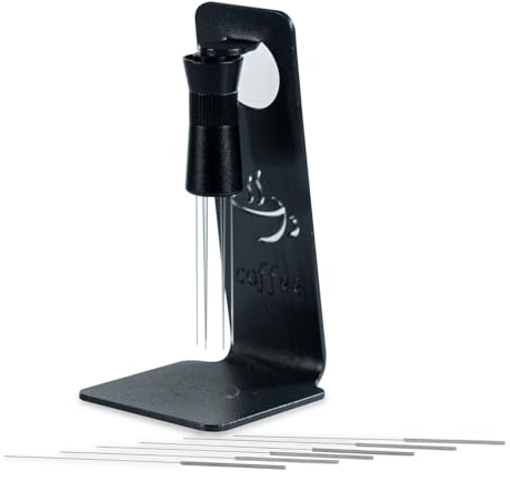 HEIVEN WDT DistributionTool mit 0,4 mm 6 installierten Stiften und 0,25 mm 6 zusätzlichen Nadeln, magnetischer Espresso-Rührer, komplett mit Aluminium-Ständer für Barista-Qualität, Espresso (schwarz)