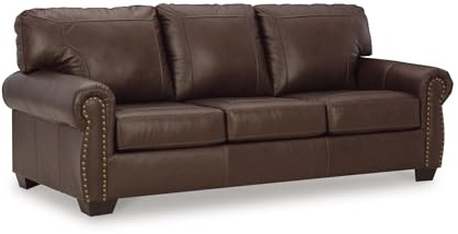 Signature Design by Ashley Colleton Classic Leather Match Sofa with Nailheads, Dark Brown