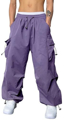 Pantaloni da Uomo Y2K Baggy con Tasche Multitasche Combat Pantaloni Cargo Gothic Harajuku Punk Jogger Tuta Techwear Hip Hop Cargo Pantaloni per Uomo Pantaloni da Jogging Streetwear, Viola., M