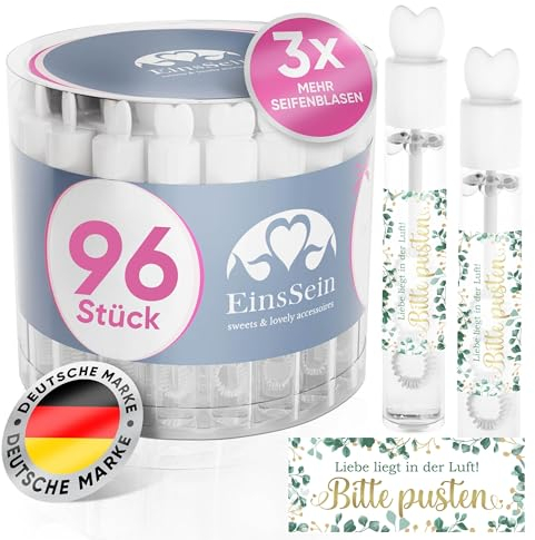 EinsSein Seifenblasen Hochzeit Lovegläschen mit Bitte Pusten gold-grün Aufkleber - 96 Stück - Set weiss für Gastgeschenke Hochzeit Gäste Hochzeitsdeko Vintage - Wedding Bubbles, Hochzeitsseifenblasen
