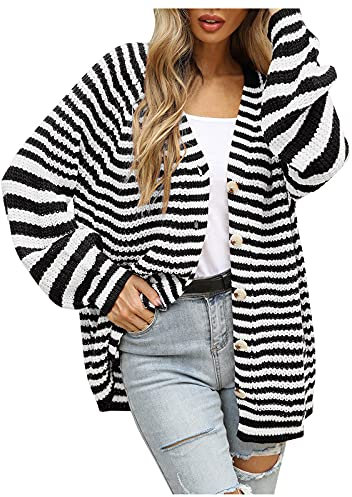 Strickpullover Damen knöpfen Struktur V-Ausschnitt Cardigan Herbst Winter Warm Bequem Pullover Casual Mode Strickjacke Lose Elegant Jacke Knopf Kurz Gestrickt Shirt Strickmantel (Y-Black, One Size)