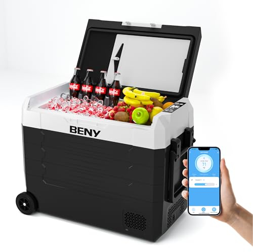 BENY Nevera portátil de 55 L, 12/24 V, nevera eléctrica de doble zona, con control de aplicación, congelador de -20 ℃ a 20 ℃ para coche, camping, camión, barco, viajes