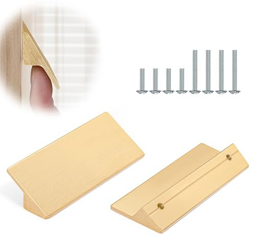 Malimali 4 Pack Gold Kitchen Cupboard Handles Finger Pulls for Cabinets and Drawers, 80mm Wardrobe Door Handles Modern Aluminum Bathroom Cabinet Handles, Brushed Gold