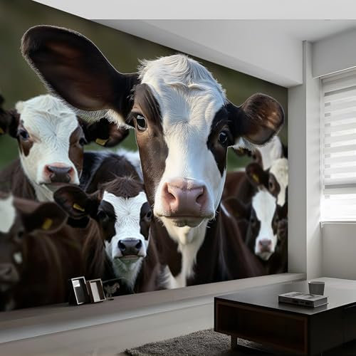 Fototapete Tier Kuh Wanddekoration, Tier Kuh Druckkunst Tapeten Wandtapete, für Wohnzimmer Schlafzimmer 300x210 cm (BxH) Wandtapete Panorama Poster Wandbild für Kinderzimmer
