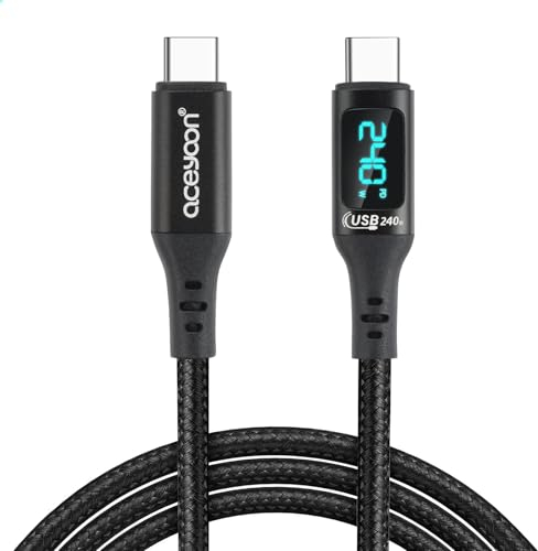 aceyoon Cable Tipo C 240W con Pantalla LED, 2M USB C a USB C Carga Rápida PD 48V/5A Cable Cargador Nylon para iPhone 16 15 Pro Max, para Galaxy S24 S23 S22, para iPad Pro, para Huawei